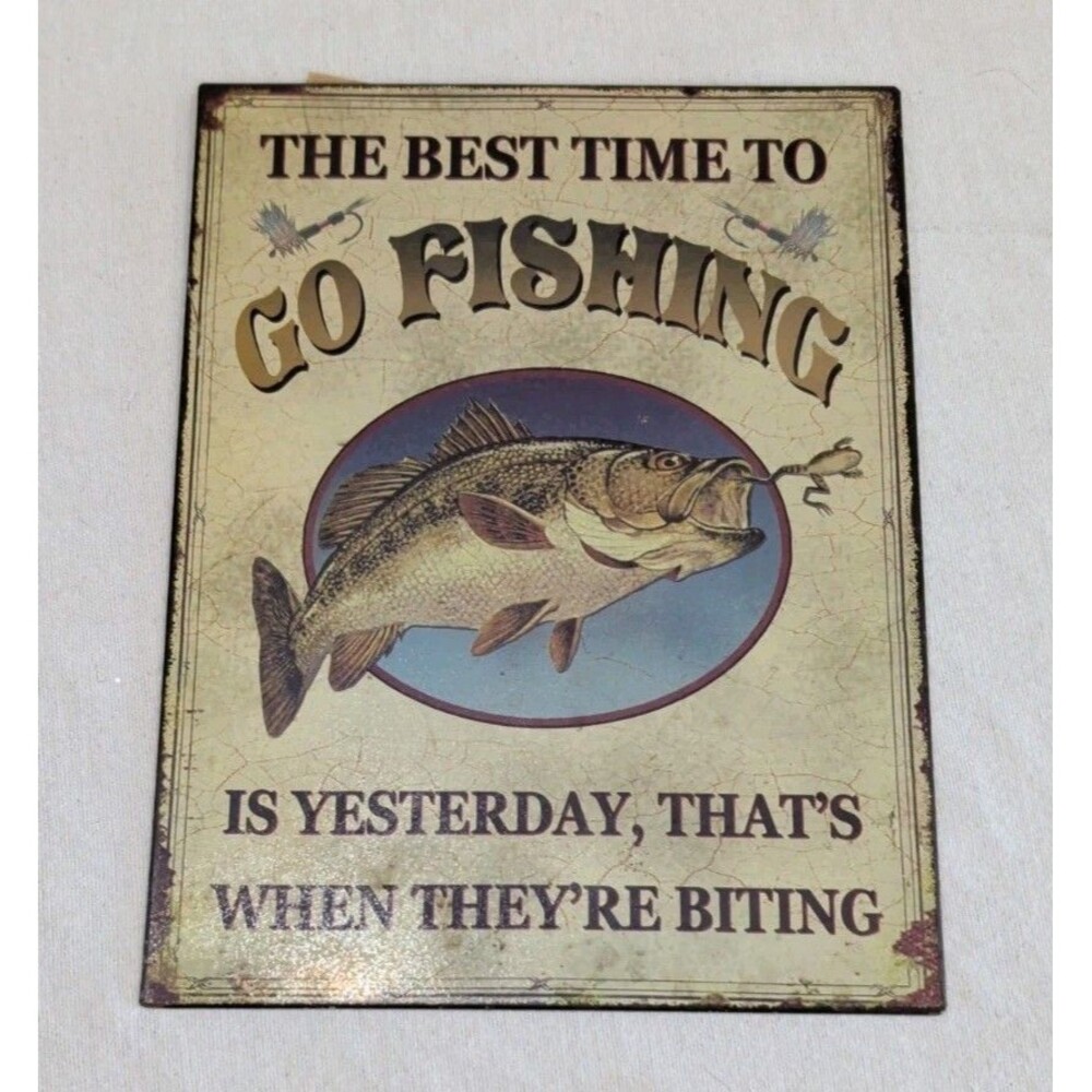 Retro Humorous Fishing Tin Metal Sign Home Décor 9.5x12.5